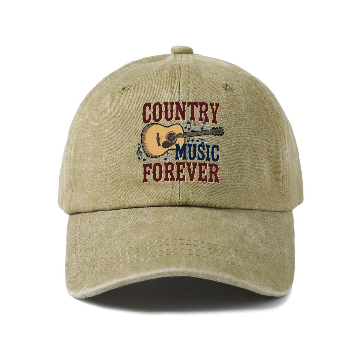 Country Music Forever Guitar Graphic Vintage Washed Baseball Cap, Adjustable Unisex Dad Hat, Casual Gift
