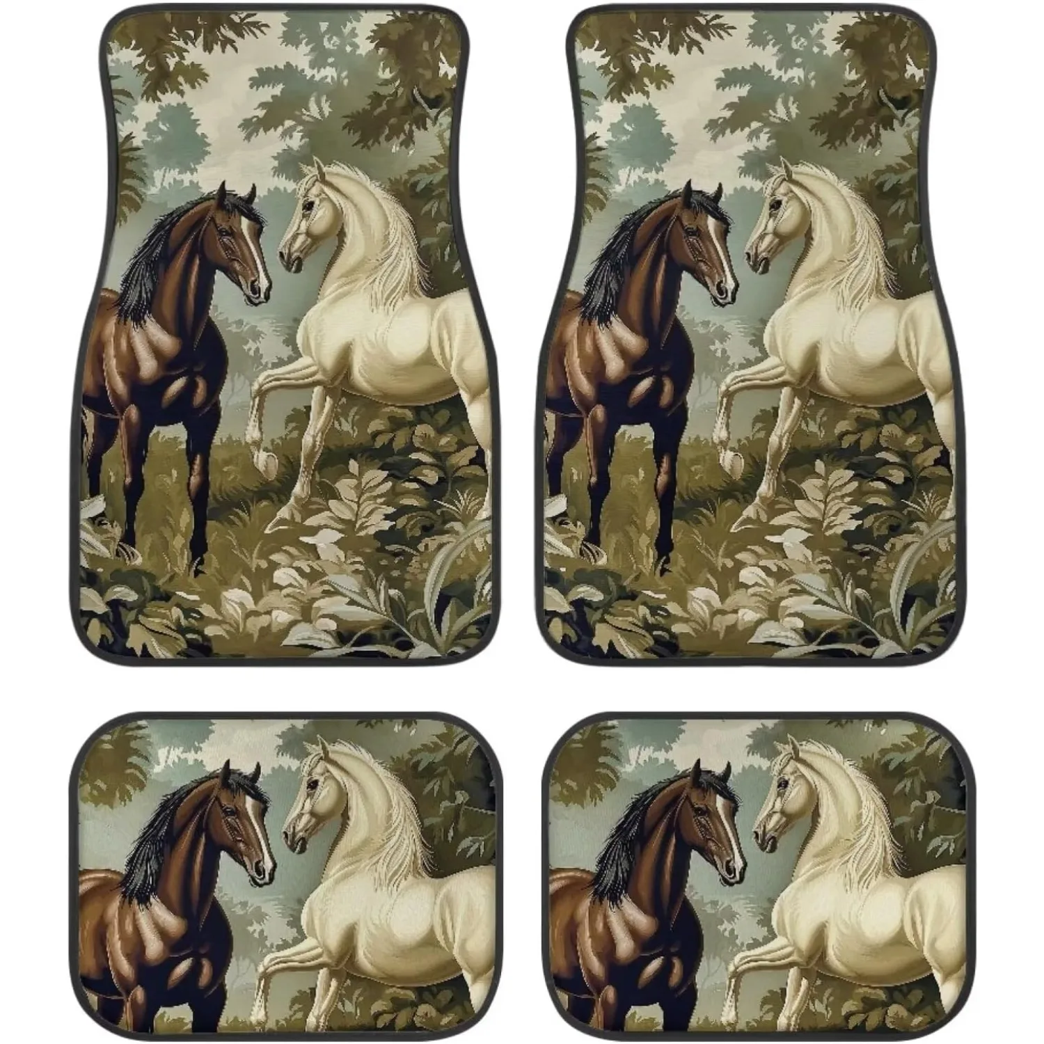 Complete Set Of Horse Tree Design Car Floor Mats, Featuring Non-Slip Liners For Vehicles, Suitable For Sedans, Suvs, And Trucks,