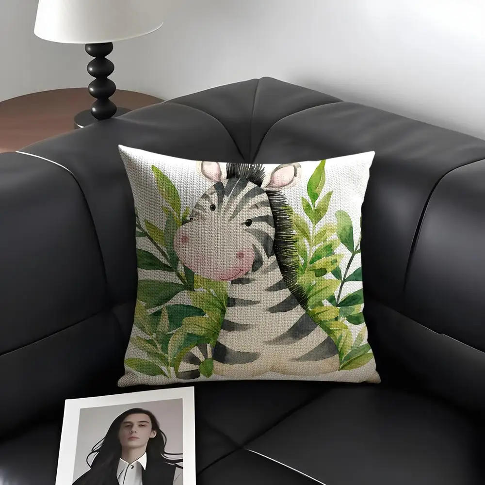 Jungle Animal Lion Zebra Monkey Tiger Cushion Cover Natural Linen Fabric Double-Sided Printing Breathable Perfect Gift For Decor