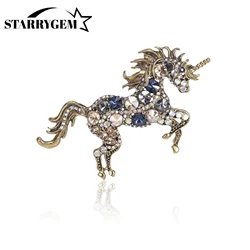 Trendy Rhinestone Unicorn Brooches for Women Unisex Design Horse Pins Office Party Friend Gifts Jewelry Accessories