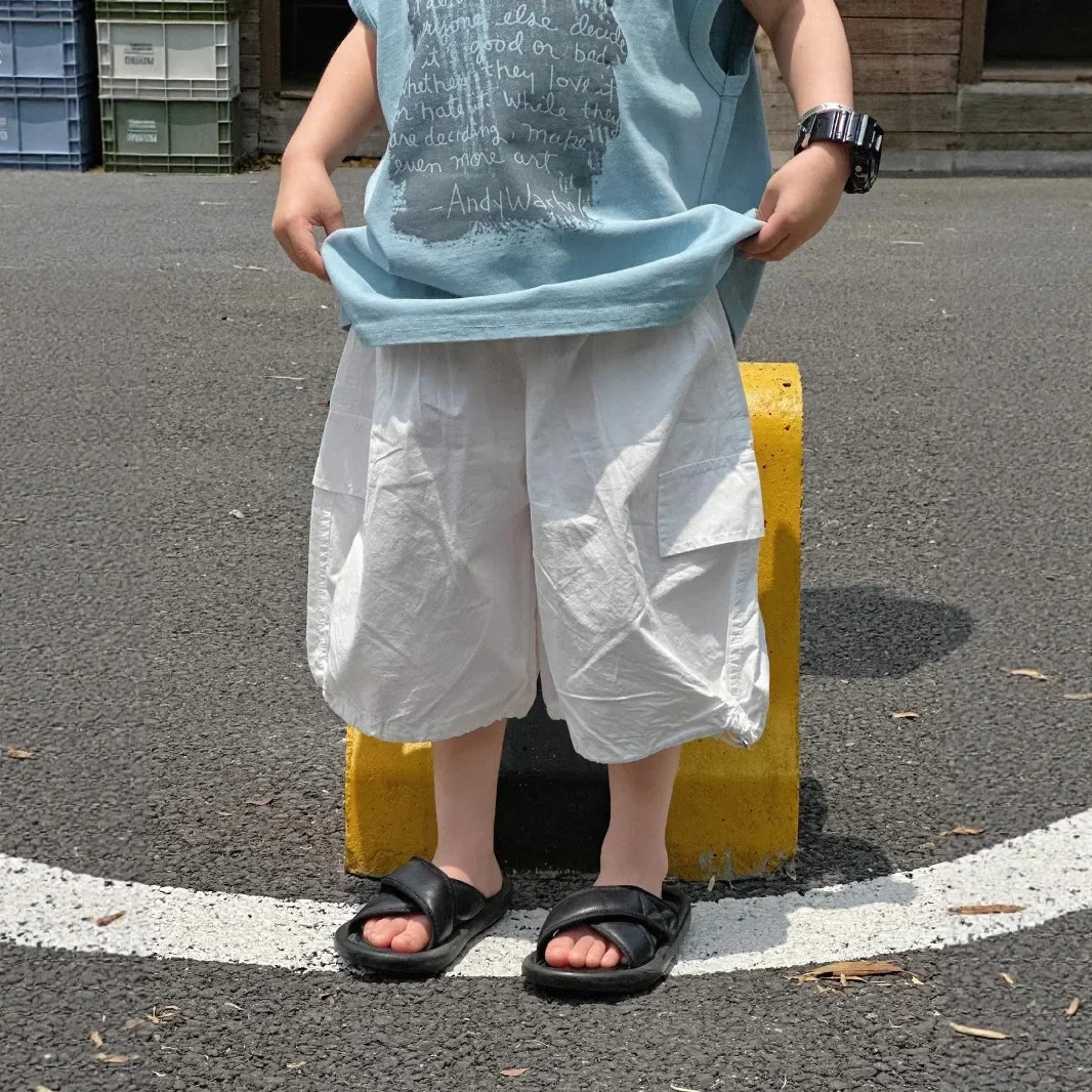 Boys Pants 2026 Summer New Childrens Clothing Korean Style Boys Baby American Cargo Water Washed Cotton Shorts Casual Simple