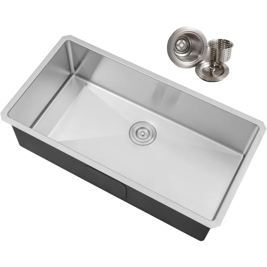 

36 in. x 19 in. x 10 in. 16-Gauge Stainless Steel Undermount Single Bowl Kitchen Sink with Strainer for Modern Kitchens Durable