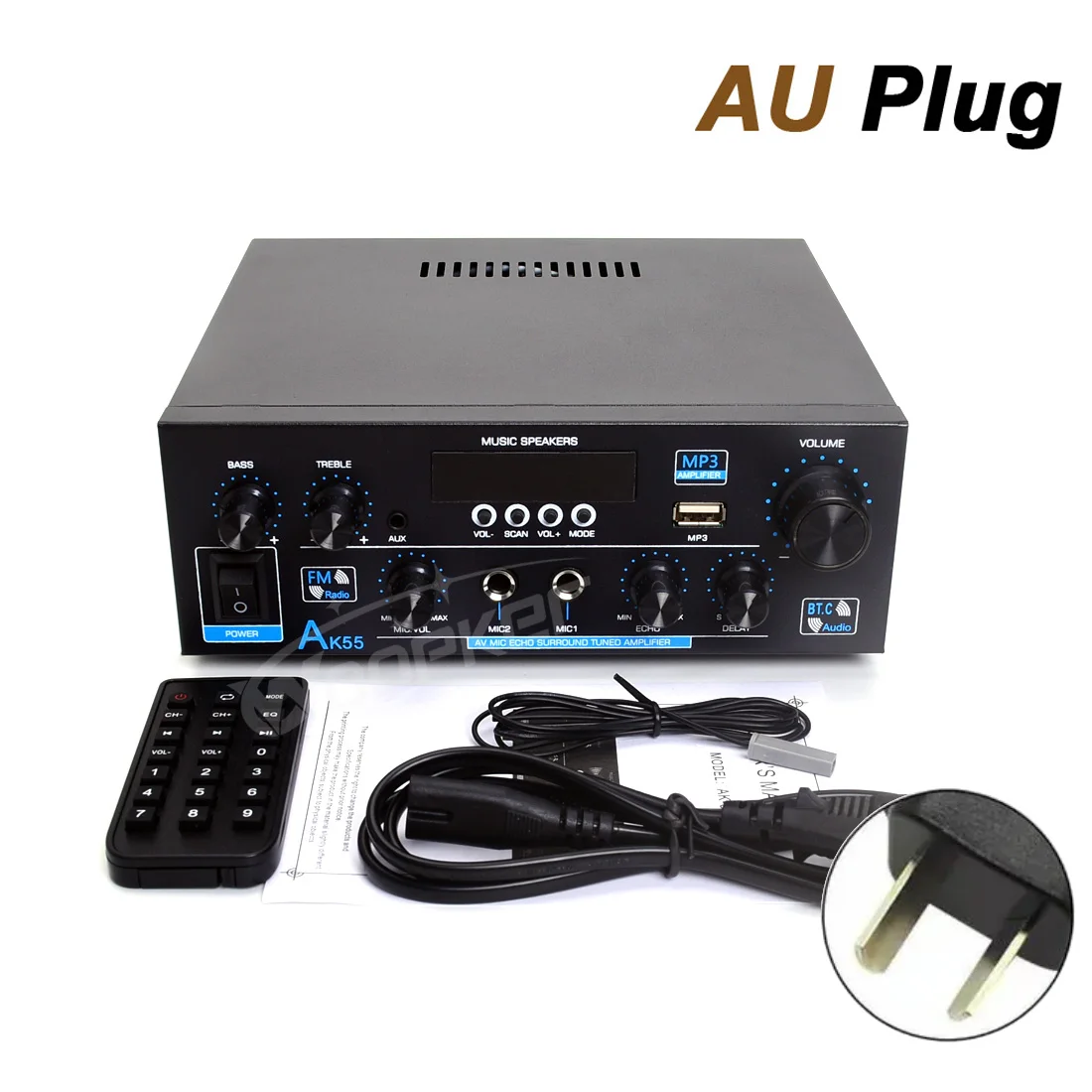 Woopker Verstärker AK55 900 W Max. 2,0 Kanal Nennleistung 70 W + 70 W Bluetooth Audio Hifi AMP Karaoke Musik Player Unterstützung 110 V 220 V 12 V 5
