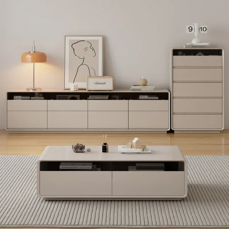 Coffee Table Combo 2024 New Modern Simple Living Room Home Tall Cabinet New Full Solid Wood Tall Floor-standing