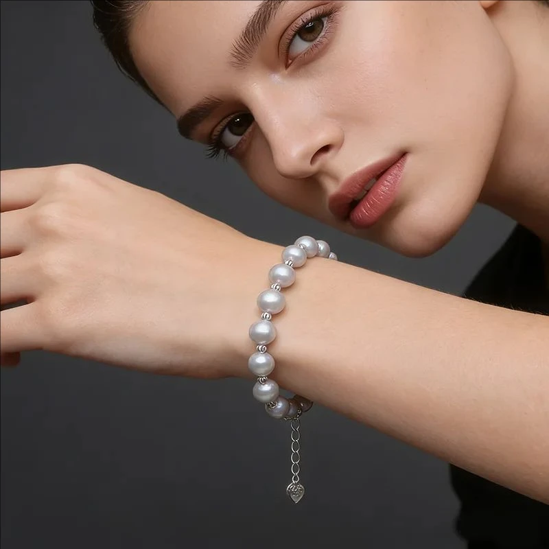 Echte Natürliche Süßwasser-Grauperlen-Armbänder für Frauen, Brautperlen-Strang-Armband Schmuck Ehefrau Mutter Geburtstagsgeschenke – Detail 6