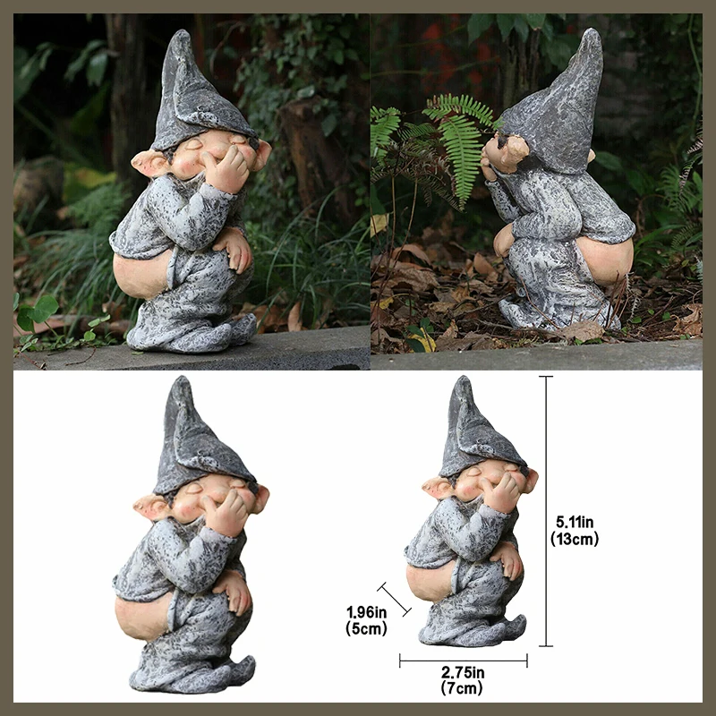 Outdoors Resin Statue Naughty Knome Figurine Lawn Ornament Dwarf Sculpture Balcony Patio Yard Landscape Porch Garden Decorations