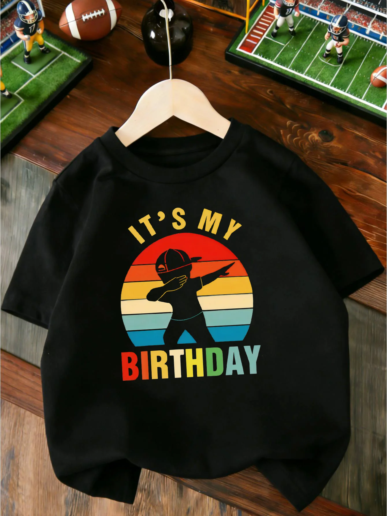 Retro Sunset Dab Boy It's My Birthday Print T Shirt Boys Girls Lovely Short Sleeve Tee Family Matching Soft Cotton Kids Tops