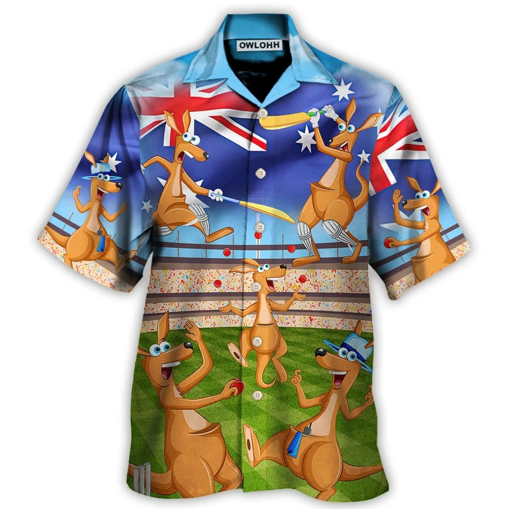 Hawaiian Shirts for Men Cartoon Style Kangaroo Print Beach Short Sleeve Summer Casual Button Up Tops 3D Shirts