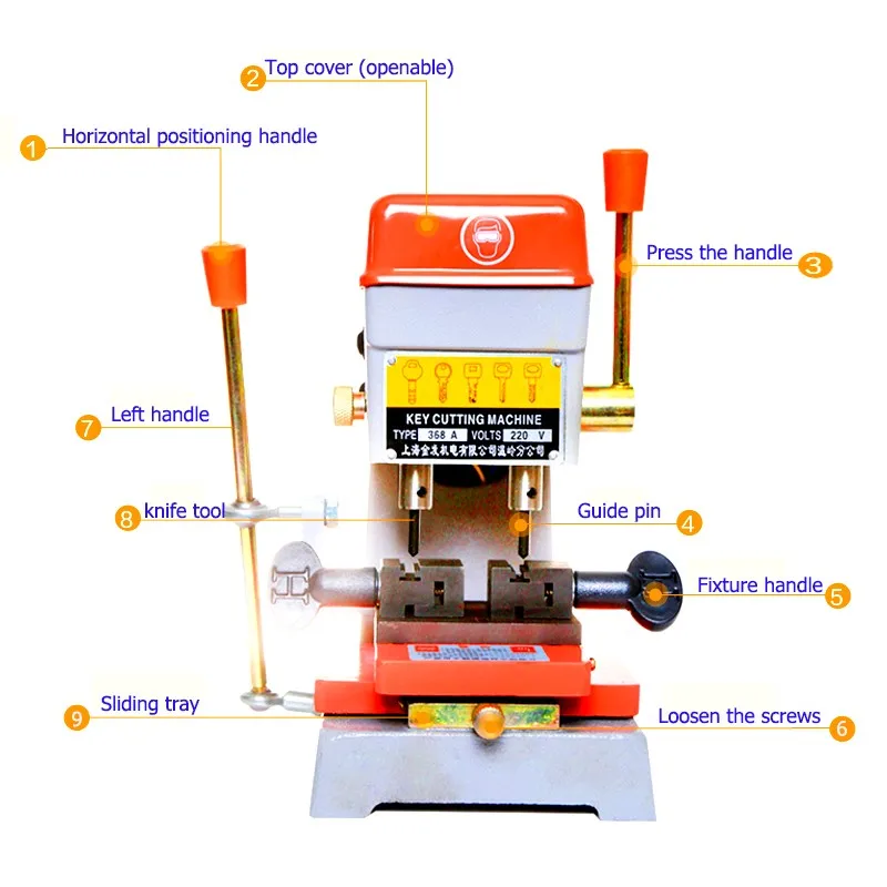 368A Key Cutter Drill Machine 200W Multifunction Key Reproduce Machine 220v 50hz Locksmith Supplies Key Making Cutting Machine