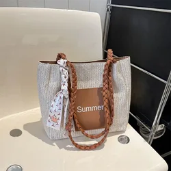 Sciarpe tessute di paglia alla moda Tote Bag borsa a tracolla Casual borsa da spiaggia borsa da pendolarismo quotidiana borsa ascellare borsa di grande capacità