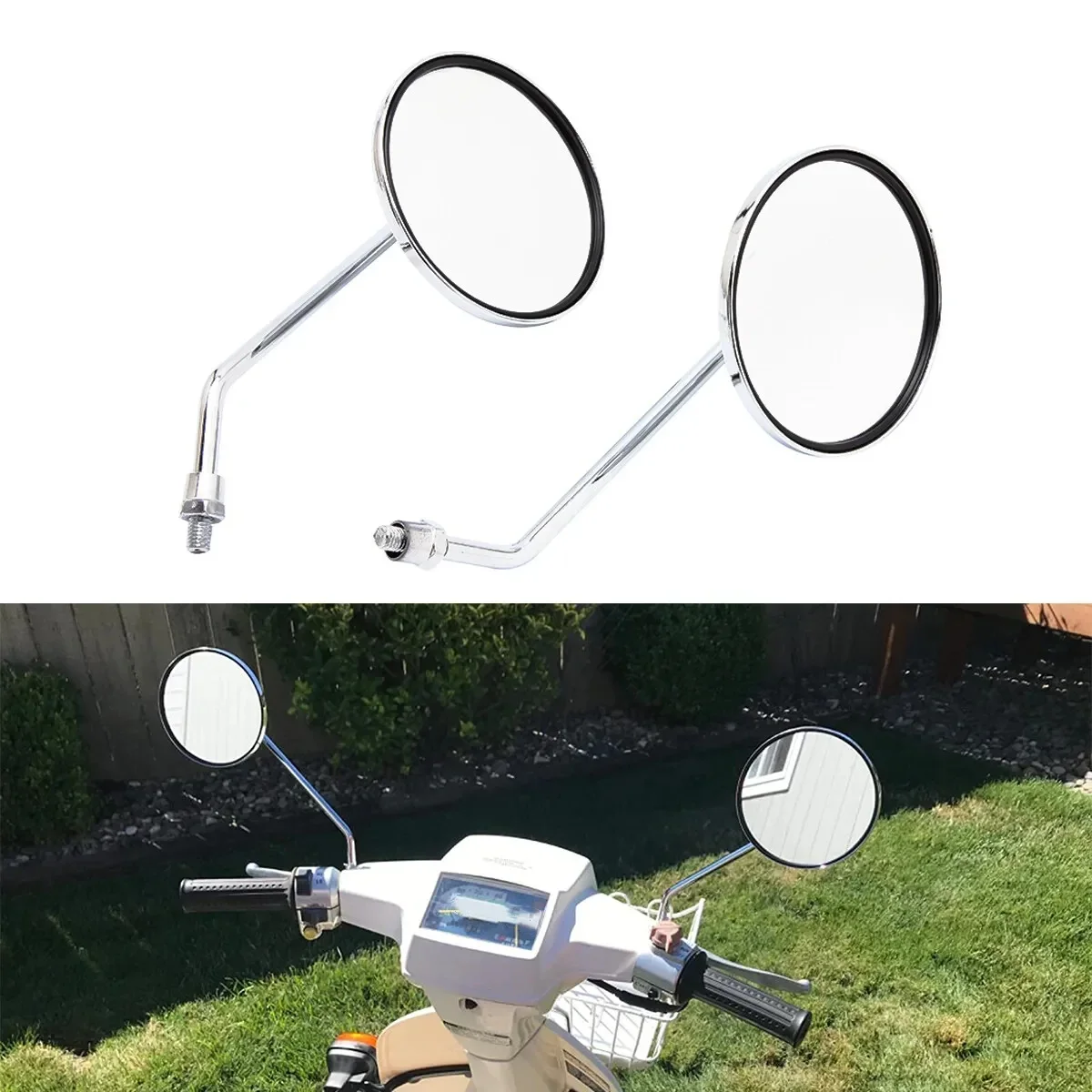 Universal 10mm Motorcycle Rearview Mirrors Scooter Chrome Round Side Mirror For Suzuki GN 125 Yamaha Jog BWS BWS 100 125 Vino 