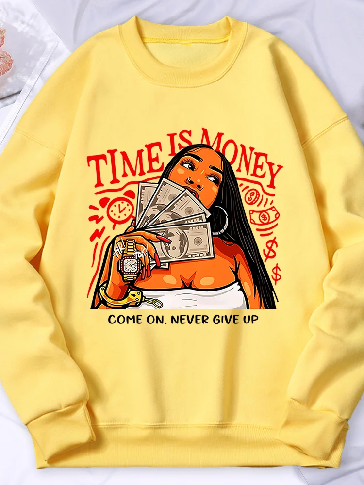 

Time Is Money Come On ,Never Give Up Print Women Hoody Warm Fleece Sweatshirt Autumn O-Neck Hoody Fashion Oversize Sportswear