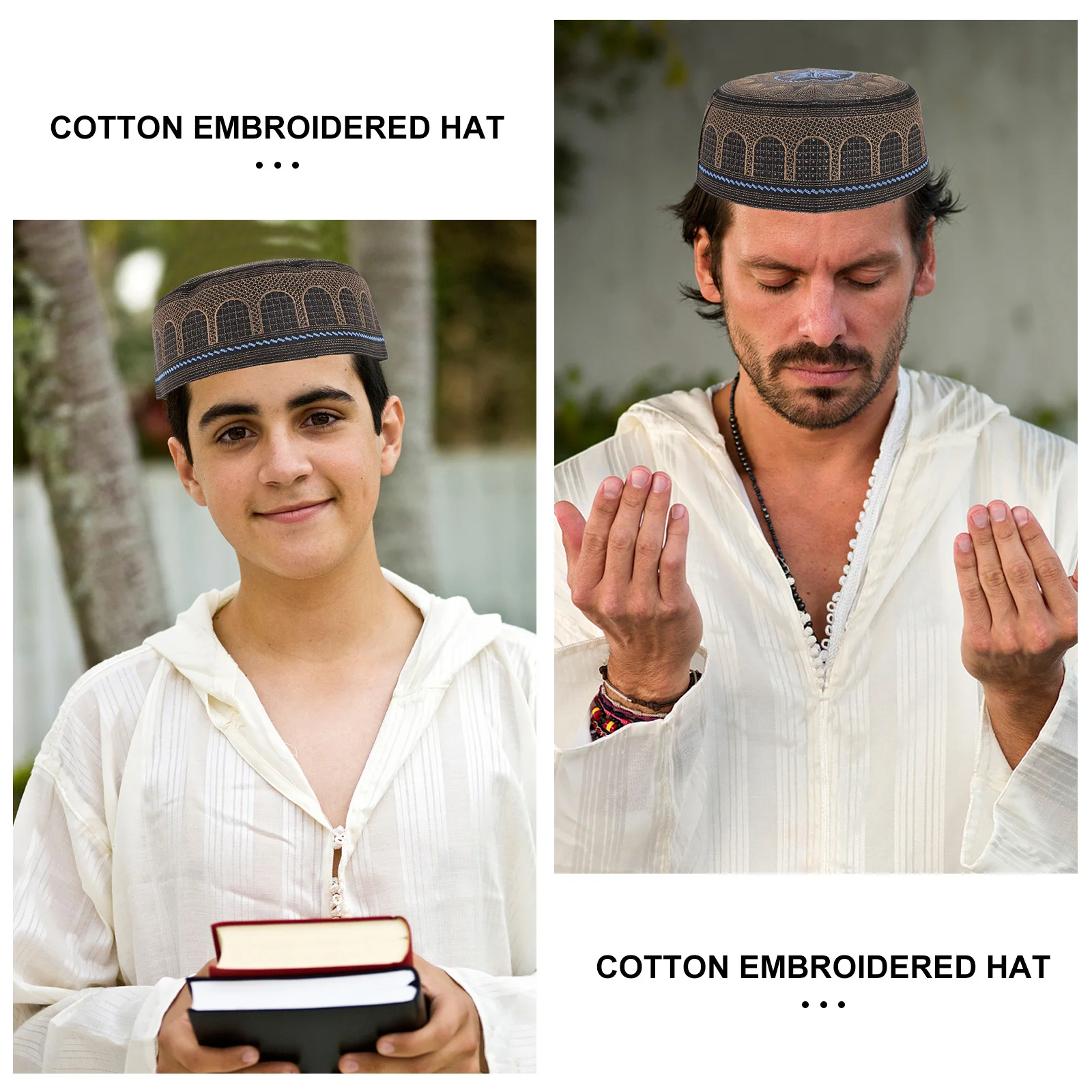 

1Pcs Islamic Male Hat with Embroidered Pattern Premium Quality Lightweight Comfortable Eid Prayer Cap for Men Daily Wear