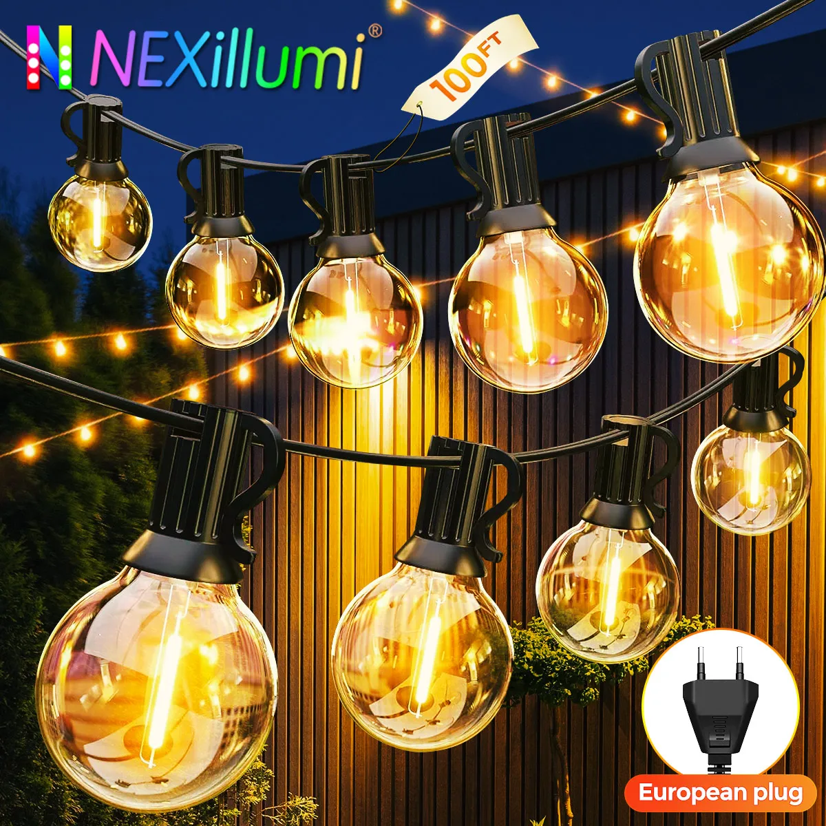 

G40 LED Globe String Lights Outdoor, 3-day Delivery, IP65 Plastic Bulbs, Balcony Garland Fairy Lamps for Wedding Christmas Party