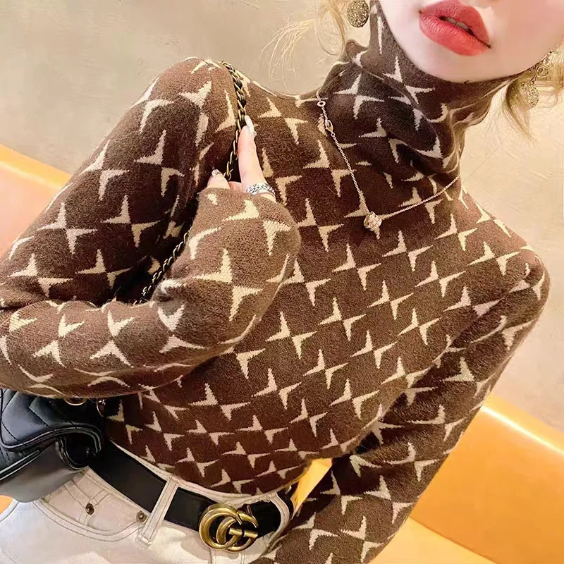 2024 Early Spring Chic Sweater Elasticity Slim Vintage Fashion Inside Comfortable Knitwear Women Turtleneck Elegant Pullover Top