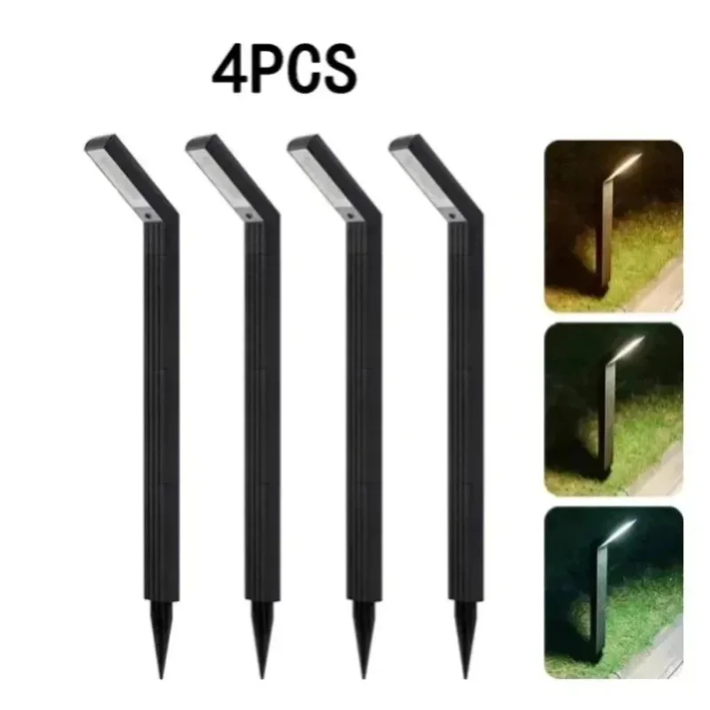 4 Stück 2-in-1 Solar-Wegeleuchten für den Außenbereich, 3 einstellbare Farbtemperaturen, automatische Ein-/Ausschaltung, Solar-Rasenleuchte mit Erdspieß, IP65 wasserdicht, Gartendekoration, modulare