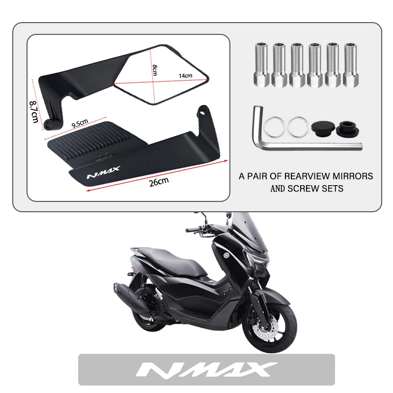 Espelho retrovisor fixo para motocicleta, design aerodinâmico, asa de vento, para yamaha nmax vmax tmax nmax155 nmax150 nmax125 nmax, atualização