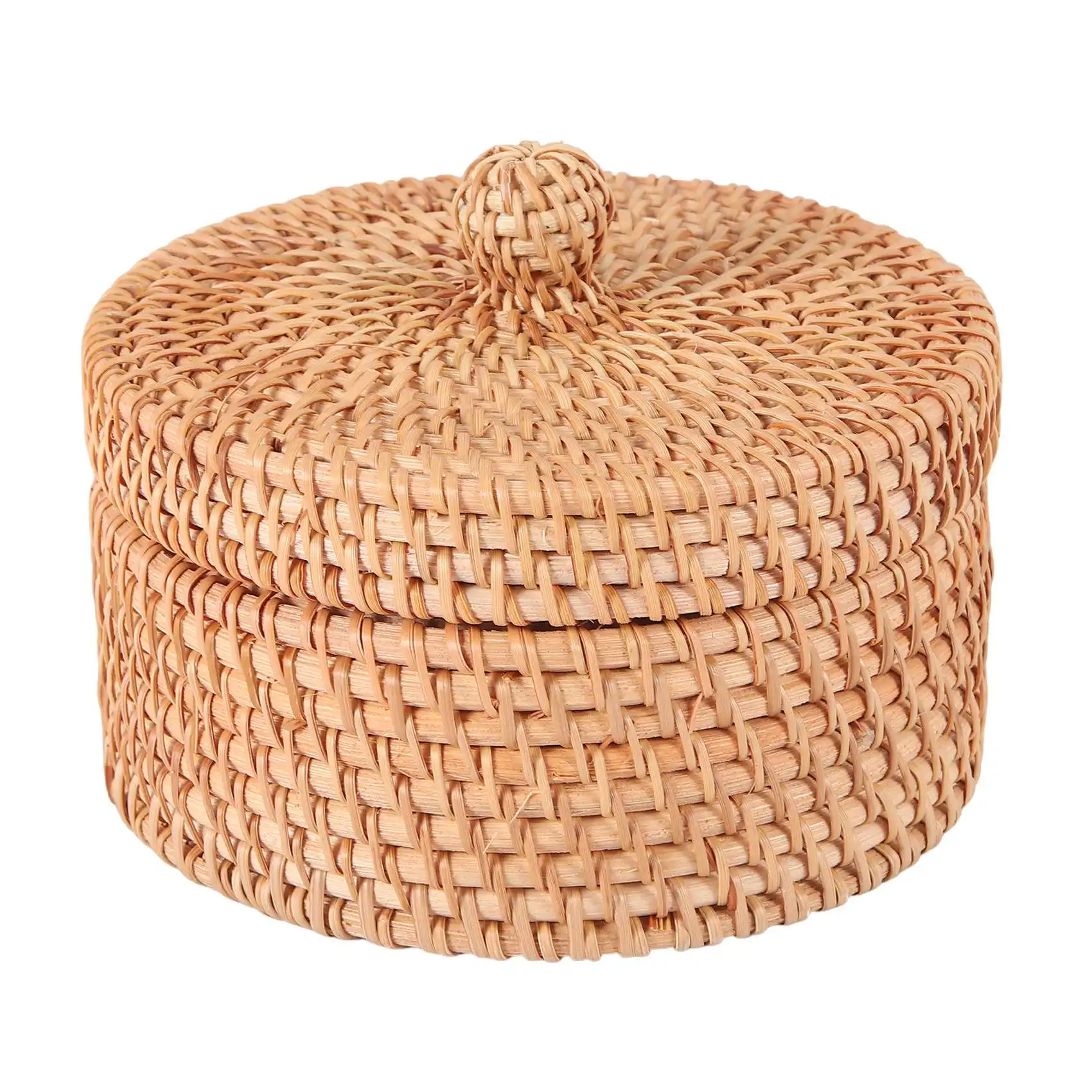 Handwoven Rattan Storage Box with Lid Wicker Tea Food Container Picnic Bread Fruit Cake Basket Kitchen Organizer B