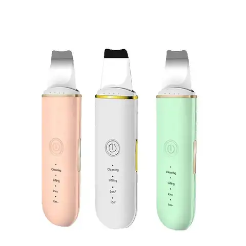 Ultrasonic skin scrubber facial ion cleaning vibrating spatula to blackhead acne exfoliating facial lifting machine