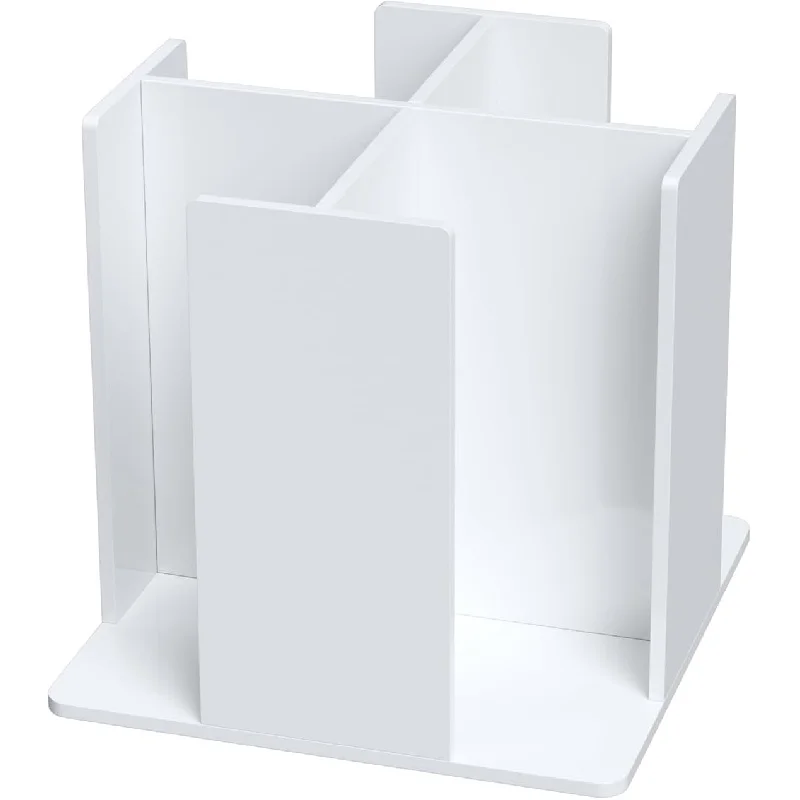 

White acrylic rotating coffee cup dispenser lid carousel with 4 compartments, square, restaurant, buffet, coffee station, bar