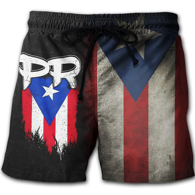 Pantalones cortos de playa con estampado 3D de Puerto Rico para hombre, bañador con patrón de bandera de Puerto Rico, tabla de Surf, secado rápido,