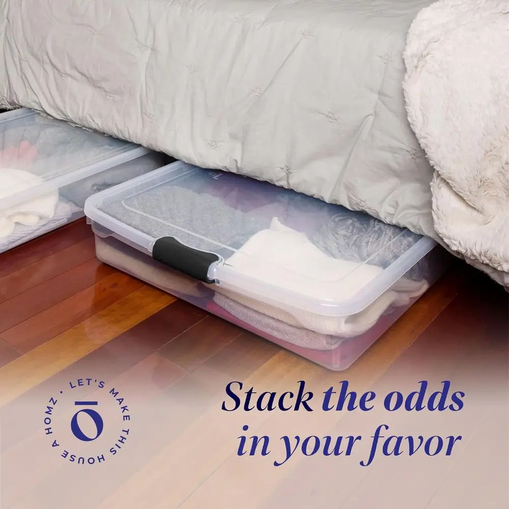 2-Pack Under Bed Storage, Clear Plastic Containers with Lids, 56 Quart, Gray - Stackable Underbed Organizer Bins or Shoes, Bags,