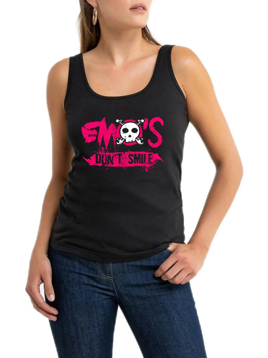 

Emos Dont Smile Design Sexy Slim Fit Tank Tops Women's Gothic Grunge Harajuku Anime Emo Sleeveless Tops Street Style Tee