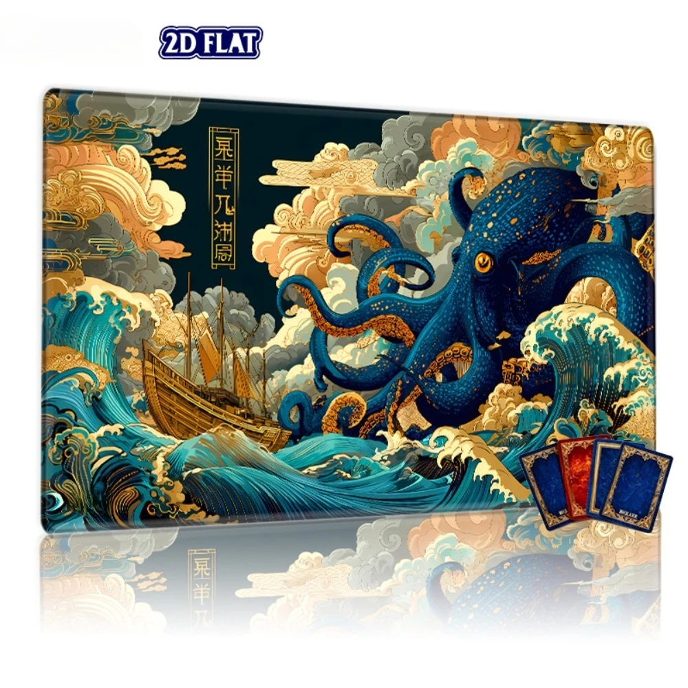 TCG Card Game Pad - Vintage Kraken Octopus and Ship Pattern Game Pad, Compatible with TCG/CCG Card Games, Dream Game Table Pad