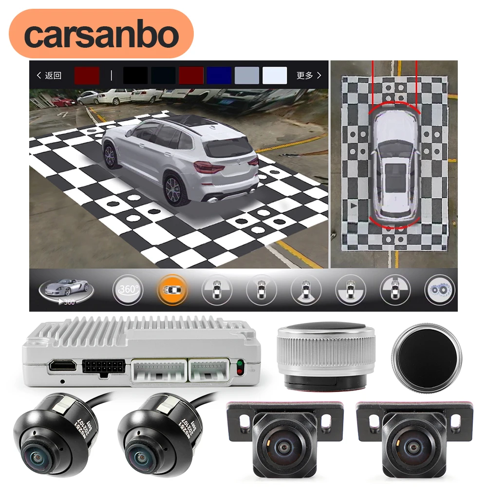 Carsanbo 360°-Kameras Auto-Panoramasystem 3D-Rundumsicht 720P AHD Dashcam Videorekorder Host Drahtlose Knopfkalibrierung Tuch