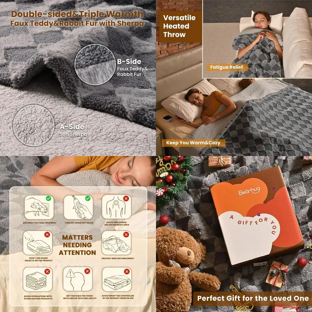 

Серое электрическое одеяло из шерпа из искусственного меха, полный размер 77x84, 10 уровней нагрева, автоматическое выключение 1–12 часов, можно стирать в машине, сертифицирован ETL, подарок Bo