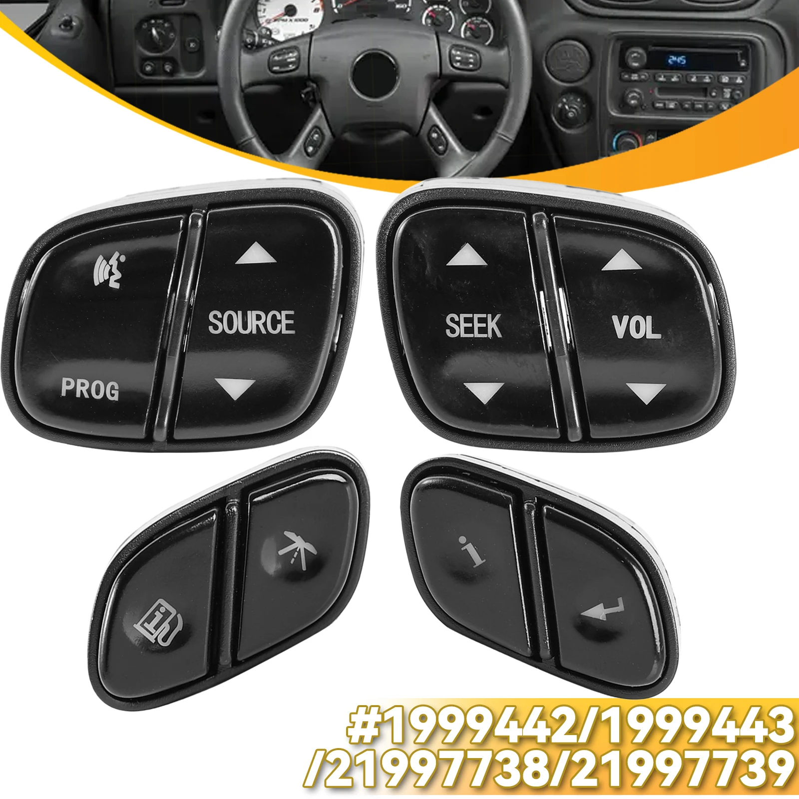 4x LED Light Steering Wheel Radio Source Switch Button Parts 1999442 For GMC Yukon Hummer H2 Chevrolet Avalanche Silverado Tahoe