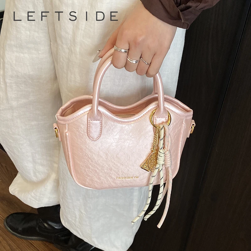

LEFTSIDE PU Leather Small Crossbody Bags Lady Shoulder Bag for Women 2025 Korean Fashion Short Handle Silver Handbags and Purses