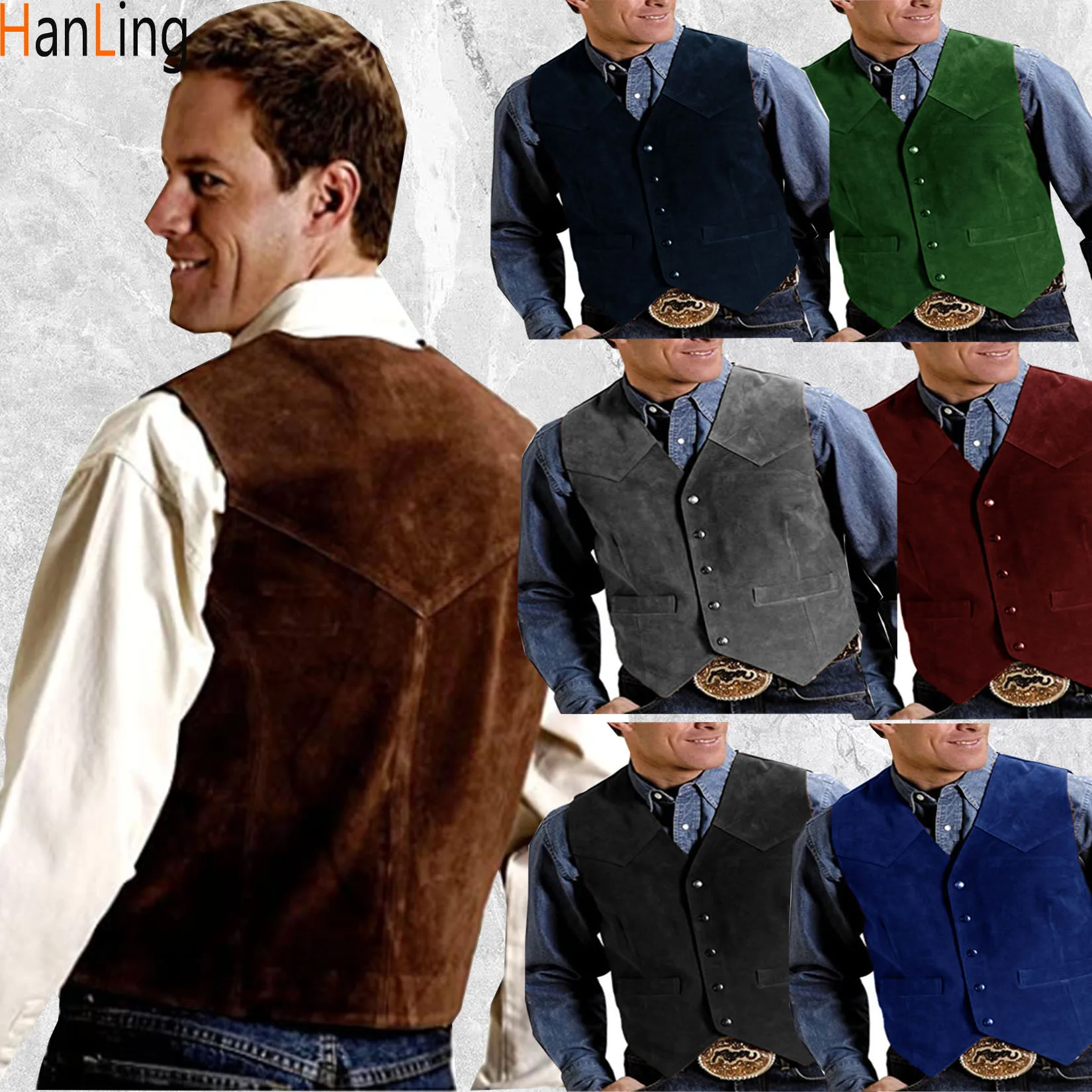 Mannen Koe Lederen Pak Vest Steampunk Vest Western Cowboy Stijl S-XXXL