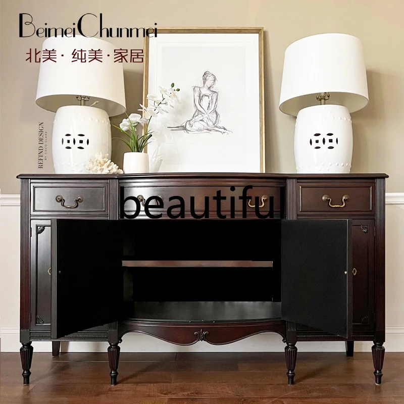American side cabinet, solid wood semi-round storage, European-style entrance door cabinet, retro door cabinet against the wall