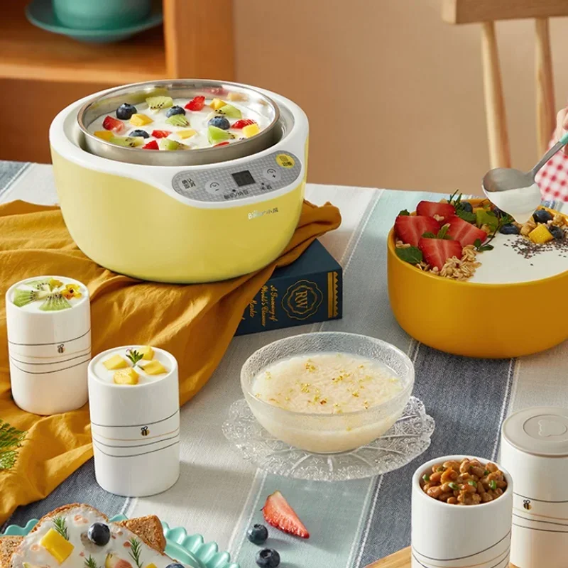 1L Stainless Steel Inner Pot and Ceramic 4-cup Set Automatic Fermentation for Yogurt Rice Wine Natto 220V