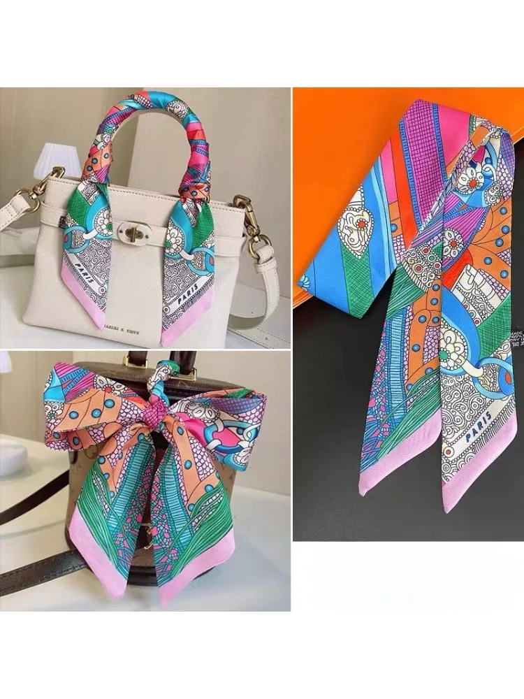 90x5cm rétro imprimé Streamer femmes printemps et automne mince Imitation soie longue écharpe vêtements sac emballage décoration écharpe