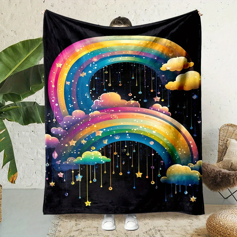 Black Background Pattern Print Colorful Clouds Pattern Print Universal Lunch Break Office Small Cover Blanket Home Blanket Gift