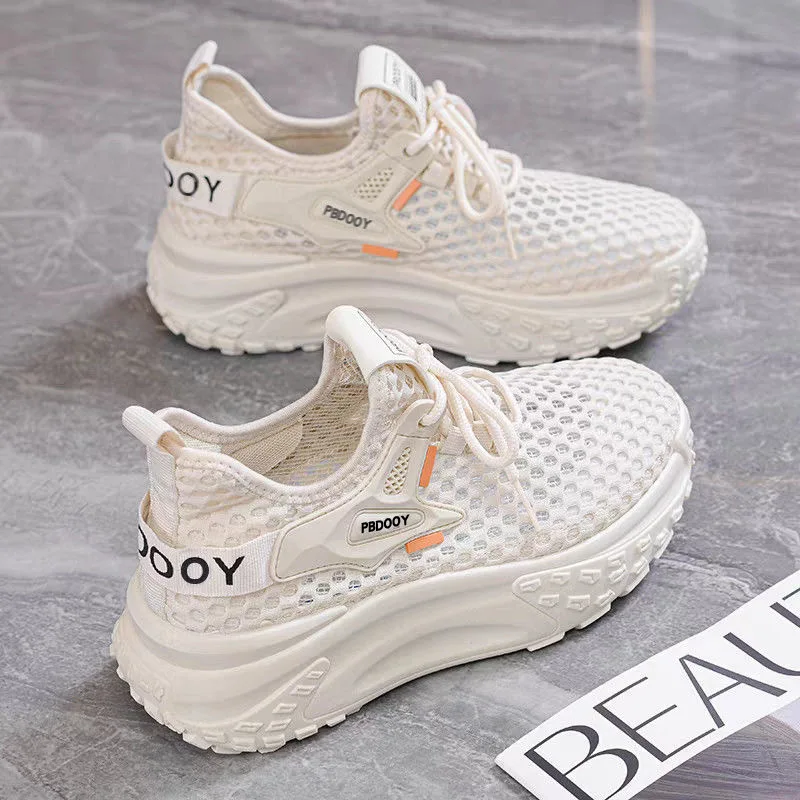 

Vintage Sporty Casual Women Shoes 2025 New Breathable Hollow-out Mesh Korean Style Versatile Thick-soled Sneakers designer shoes