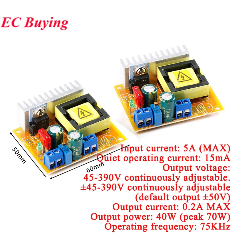 Adjustable ZVS Capacitor High Voltage Boost Converter Board DC-DC 8-32V to 45~390V/DC 8-32V to ±45V-390V Step Up Module 5A Fuse