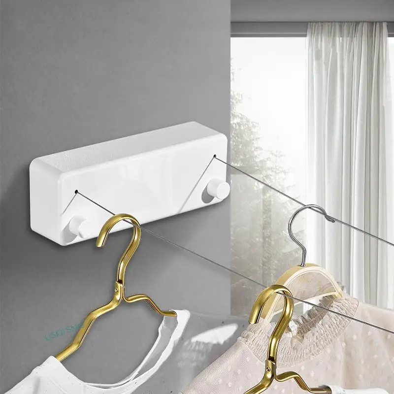 

2022 Double Row Clothesline Wall Mounted Retractable Clothes Dryer Steel Rope Wall Hanger Laundry Dryer Indoor Clothes Line