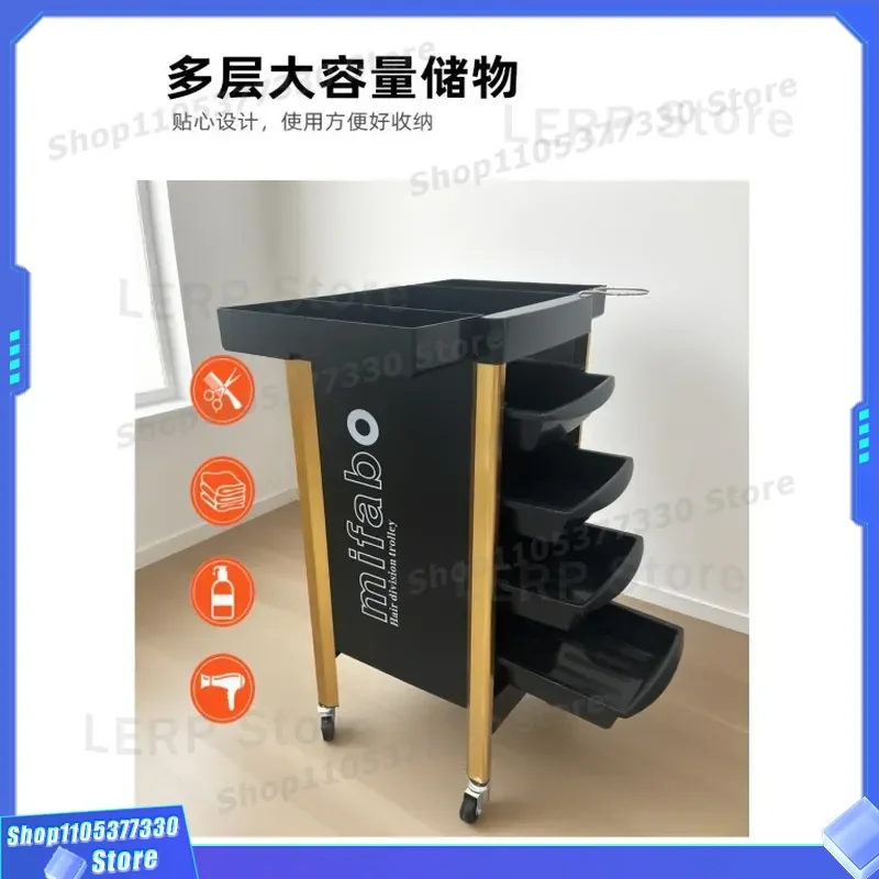 Professional Hair Salon Trolley Barber Shop Tool Cart with Drawers Multi Functional Storage Rack for Perm Dyeing Equipment