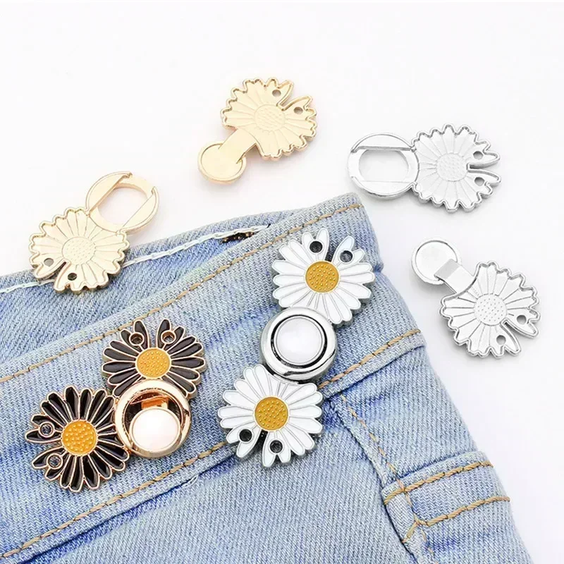 Reusable Metal Buttons Pearl Snap Fastener Pants Pin Retractable Button Sewing-on Buckles for Jeans Perfect Fit Reduce Waist