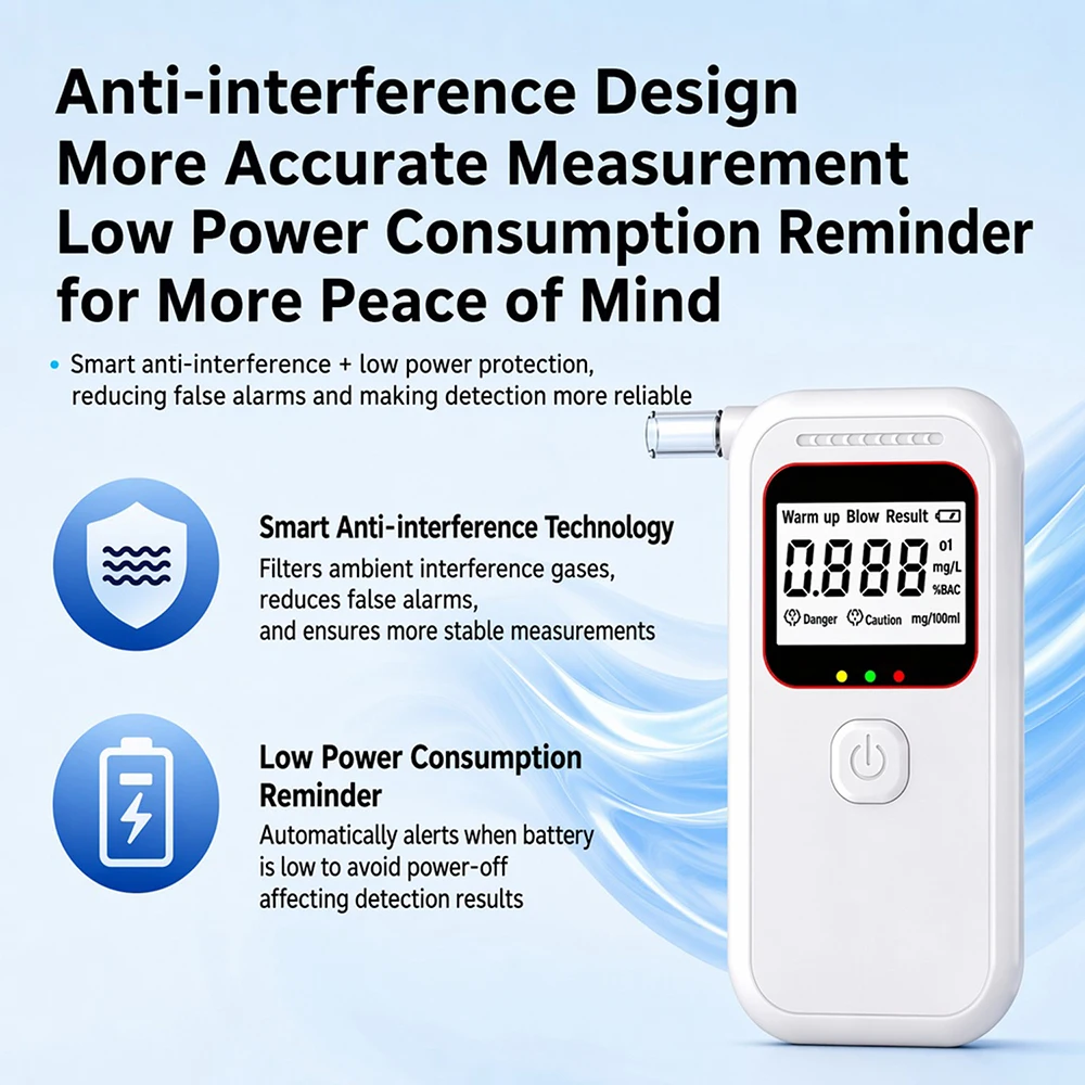 Breath-Based Digital Alcohol Breathalyzer Digital LCD Display Voice Announcements  Alcohol Concentration Meter for Drunk Driving