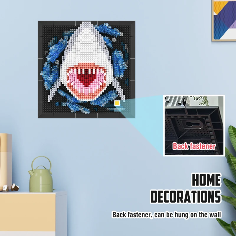 3D القرش رئيس اللبنات الحيوانات جدارية جدار كتلة DIY البناء تجميع جدار ديكور الجدار شنقا الديكور لعبة هدية #6