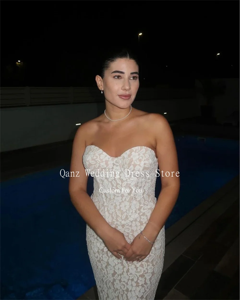 Qanz praia vestido de casamento renda sereia tornozelo comprimento robes de mariée mgrande taille rendas até voltar robe de mariee 2024 personalizado