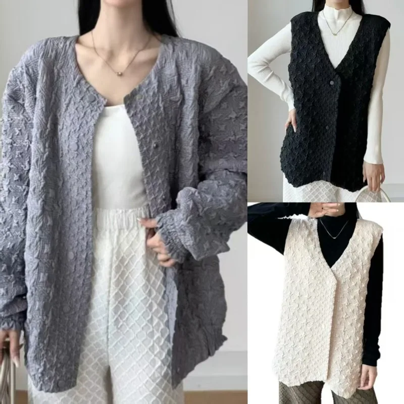 

Плиссированная куртка Miyake 2025, осенние и зимние топы, хлопковый жилет, женская свободная хлопковая ветровая тонкая хлопковая куртка для поездок на работу, одежда для лошадей