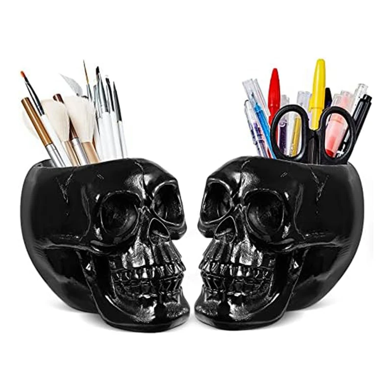 Skeleton Makeup Brush Holder Skeleton Pen Holder Brush Holder Makeup Storage Box Halloween Dressing Table Desk Durable , 2 PCS