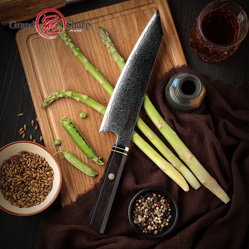 Japanese Kitchen Knife Damascus Stainless Steel 67 Layers Kiritsuke Blade Ebony Handle Chef Cooking Slicing Tool Premium