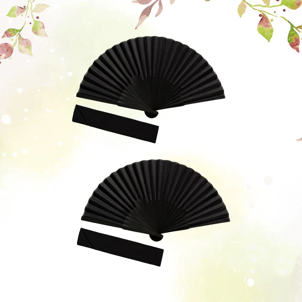 2 Sets Decorative Folding Fans Handmade Handheld Foldable Holding Pure Black Man