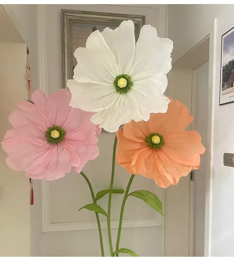 Handgefertigtes Riesenmohnblumen-Set aus Papier für Hochzeits- und Eventdekorationen, Große Stehende Blumensträuße, 7 Stück – Detail 4